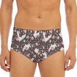 Crane Bird And Flower Pattern Print Men's Triangle Swim Briefs