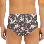 Crane Bird And Flower Pattern Print Men's Triangle Swim Briefs