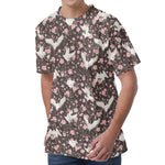 Crane Bird And Flower Pattern Print Men's Velvet T-Shirt