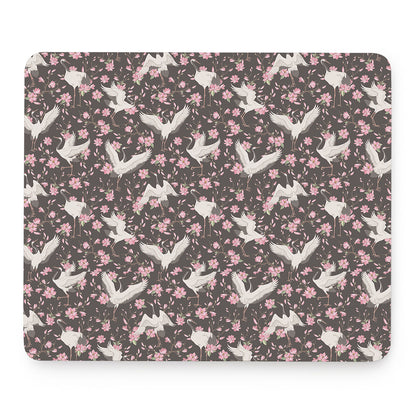 Crane Bird And Flower Pattern Print Mouse Pad