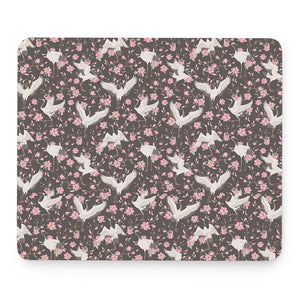 Crane Bird And Flower Pattern Print Mouse Pad