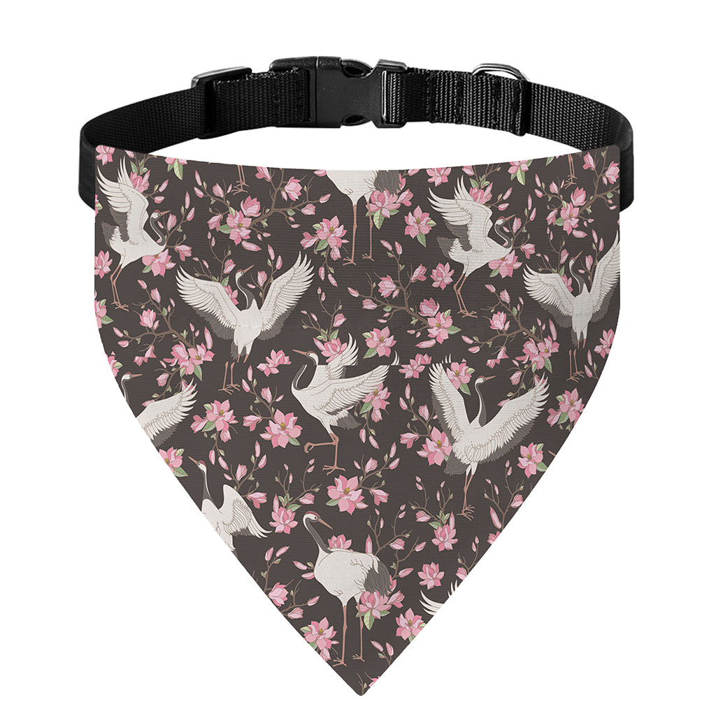 Crane Bird And Flower Pattern Print Over The Collar Dog Bandana