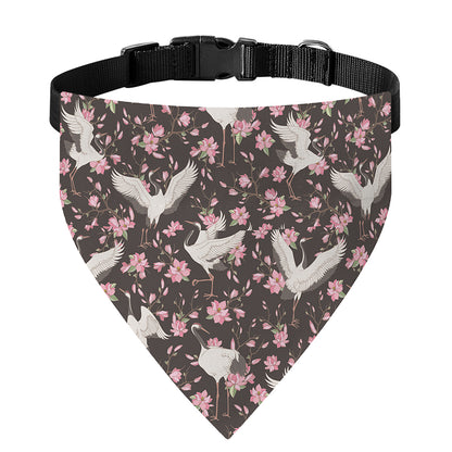 Crane Bird And Flower Pattern Print Over The Collar Dog Bandana