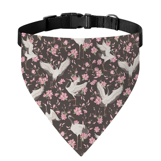 Crane Bird And Flower Pattern Print Over The Collar Dog Bandana