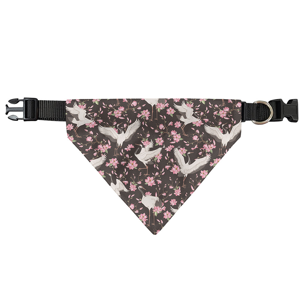 Crane Bird And Flower Pattern Print Over The Collar Dog Bandana