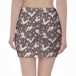 Crane Bird And Flower Pattern Print Pencil Mini Skirt