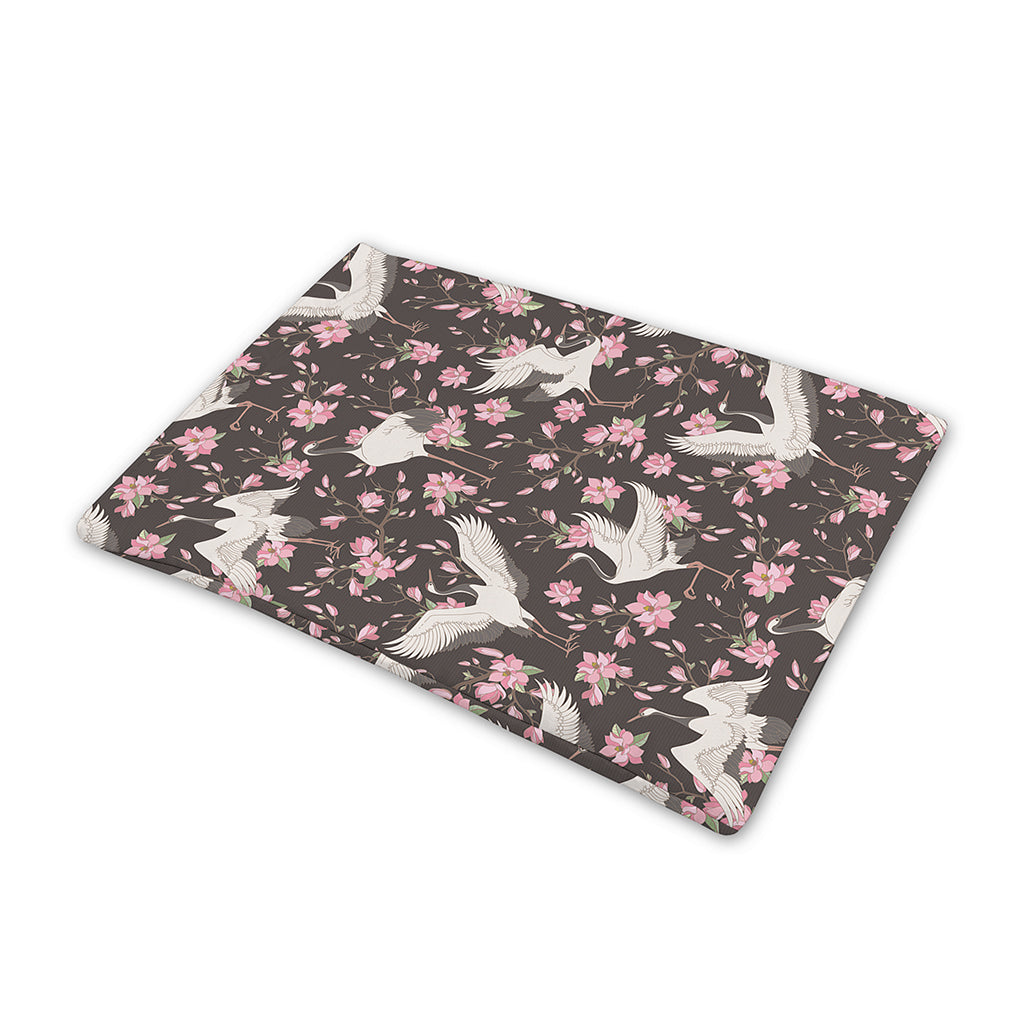 Crane Bird And Flower Pattern Print Pet Cooling Mat Cover