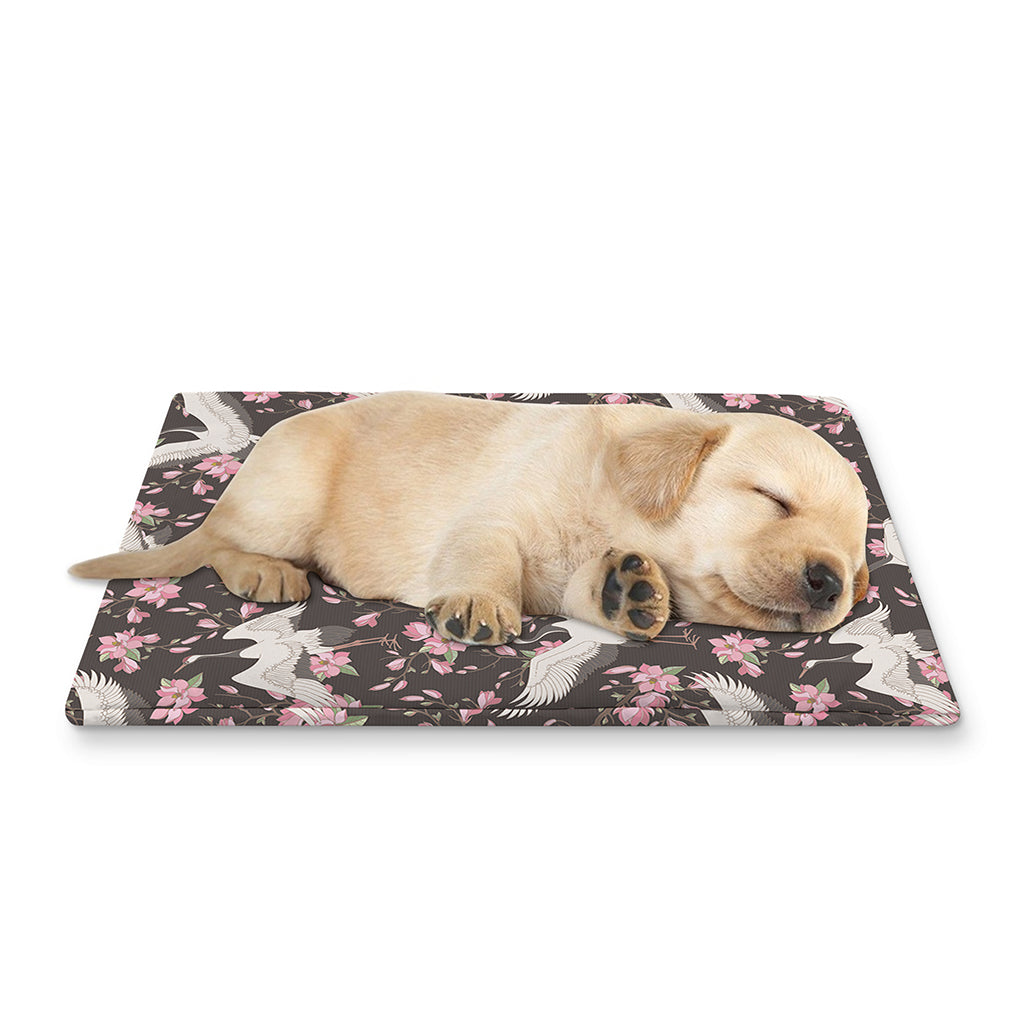 Crane Bird And Flower Pattern Print Pet Cooling Mat Cover