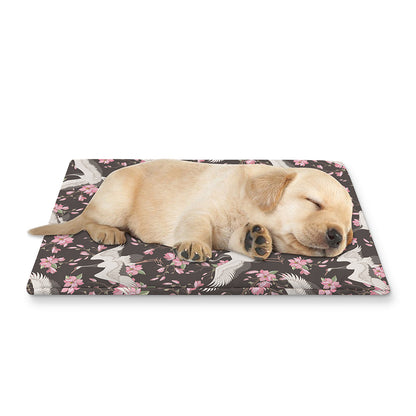 Crane Bird And Flower Pattern Print Pet Cooling Mat Cover