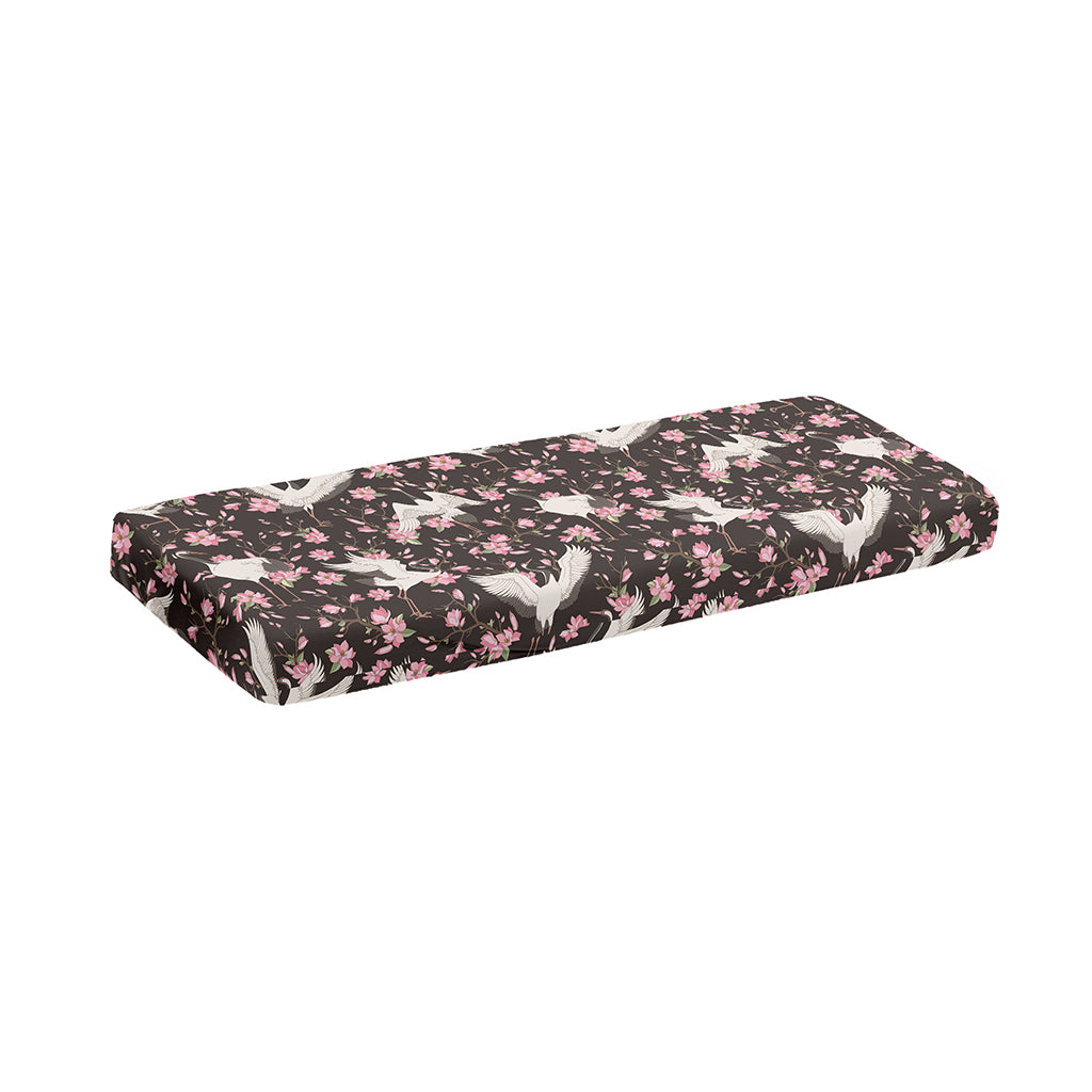 Crane Bird And Flower Pattern Print Piano Keyboard Cover