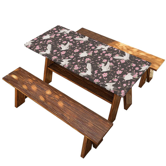 Crane Bird And Flower Pattern Print Picnic Table Cover