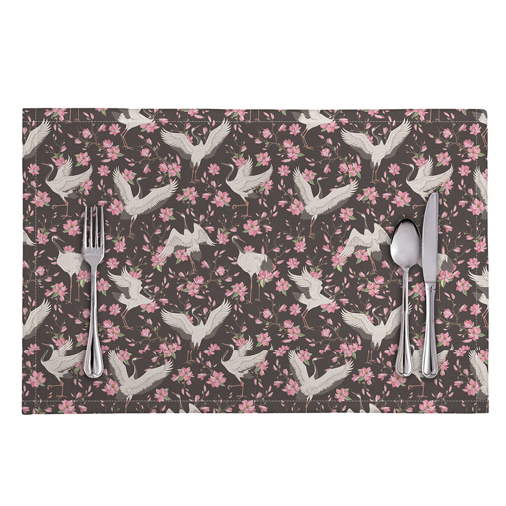 Crane Bird And Flower Pattern Print Placemat
