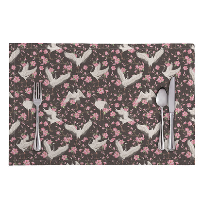 Crane Bird And Flower Pattern Print Placemat