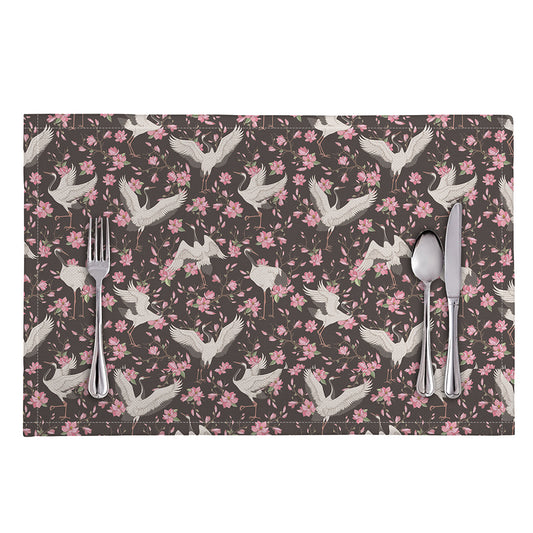 Crane Bird And Flower Pattern Print Placemat