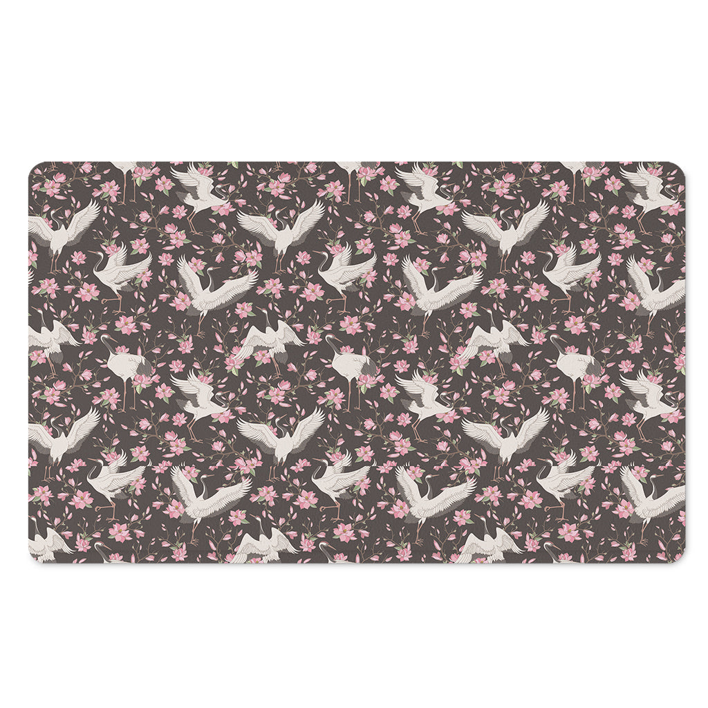 Crane Bird And Flower Pattern Print Polyester Doormat