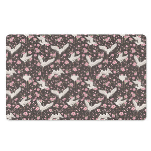 Crane Bird And Flower Pattern Print Polyester Doormat