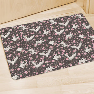 Crane Bird And Flower Pattern Print Polyester Doormat