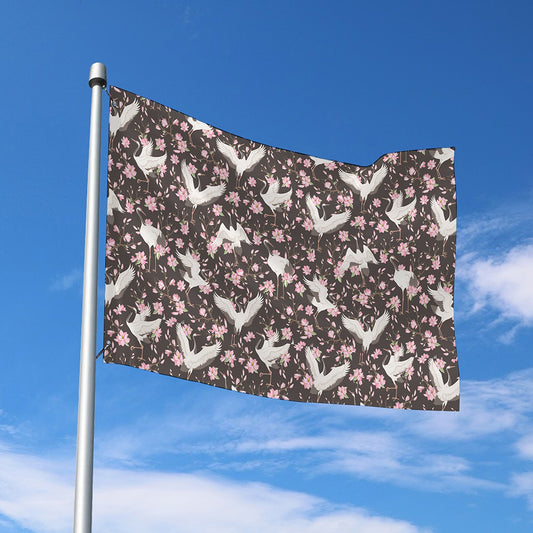 Crane Bird And Flower Pattern Print Polyester Flag