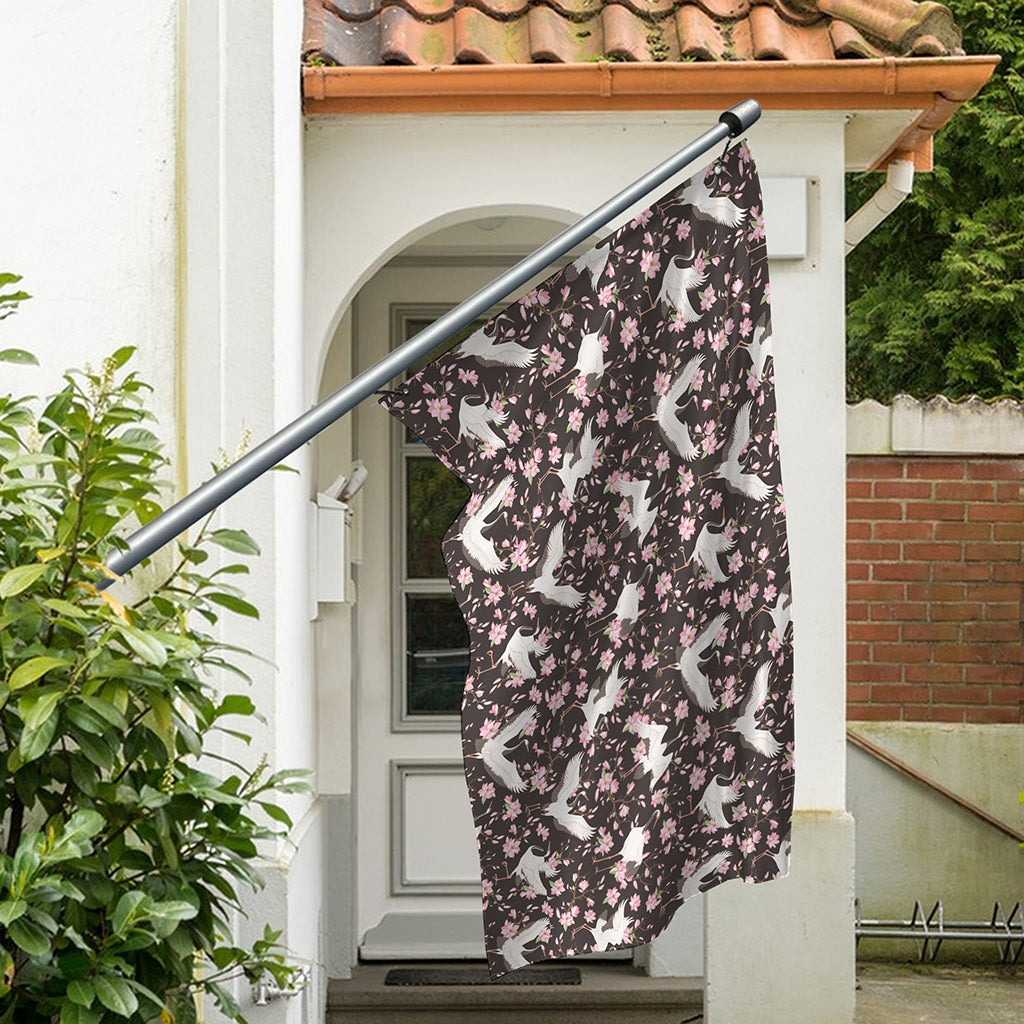 Crane Bird And Flower Pattern Print Polyester Flag