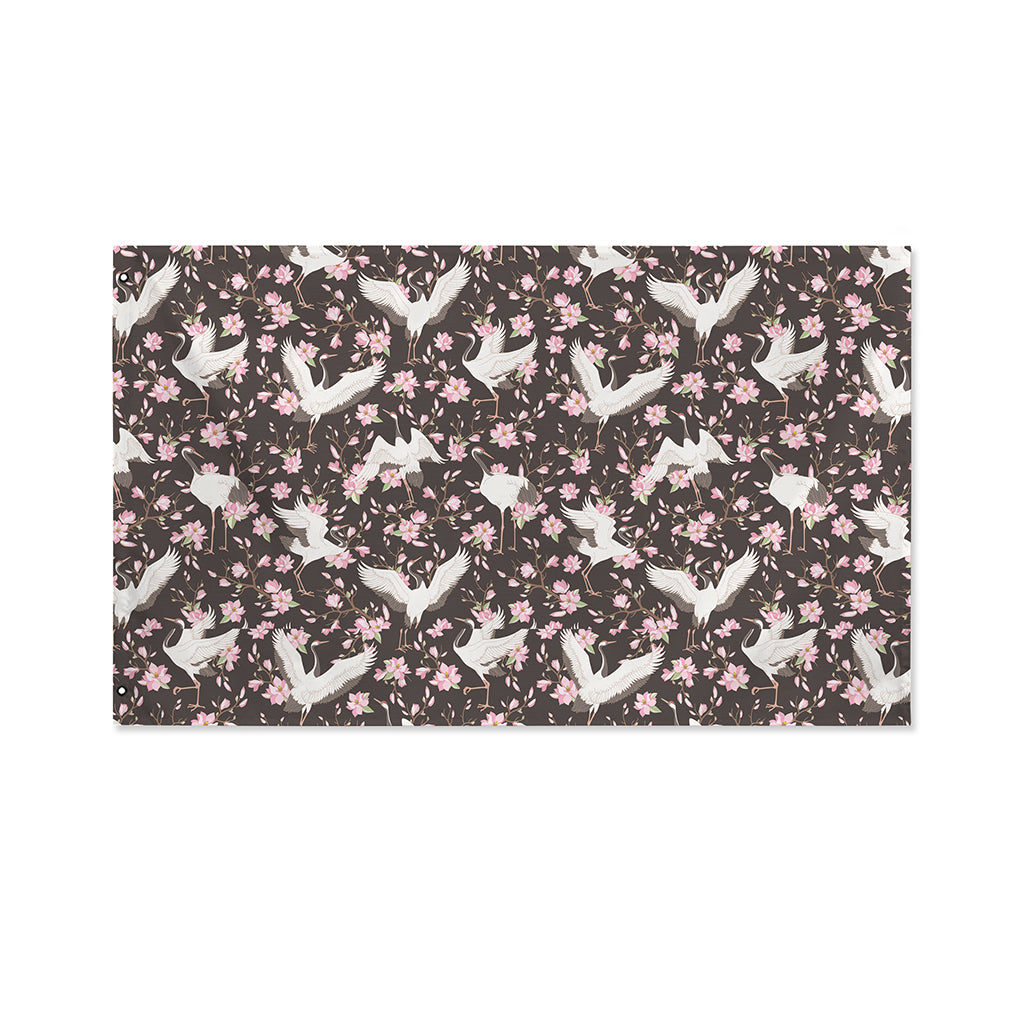 Crane Bird And Flower Pattern Print Polyester Flag
