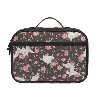 Crane Bird And Flower Pattern Print Portable Lunch Bag