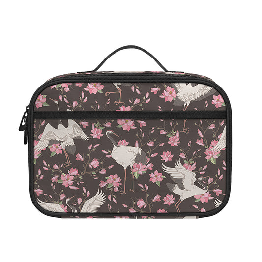 Crane Bird And Flower Pattern Print Portable Lunch Bag
