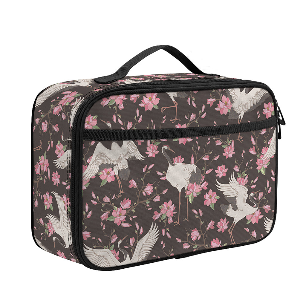 Crane Bird And Flower Pattern Print Portable Lunch Bag