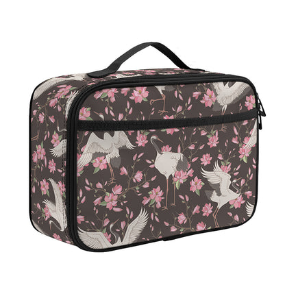 Crane Bird And Flower Pattern Print Portable Lunch Bag