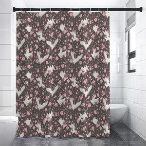 Crane Bird And Flower Pattern Print Premium Shower Curtain