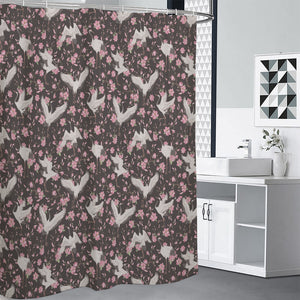 Crane Bird And Flower Pattern Print Premium Shower Curtain