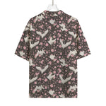 Crane Bird And Flower Pattern Print Rayon Hawaiian Shirt