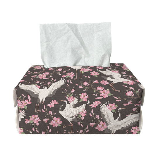 Crane Bird And Flower Pattern Print Rectangle Tissue Box Cover