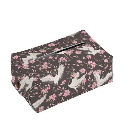Crane Bird And Flower Pattern Print Rectangle Tissue Box Cover