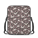 Crane Bird And Flower Pattern Print Rectangular Crossbody Bag