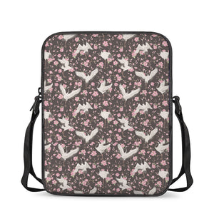 Crane Bird And Flower Pattern Print Rectangular Crossbody Bag