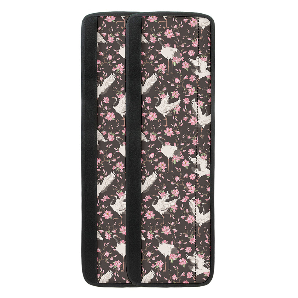 Crane Bird And Flower Pattern Print Refrigerator Handle Covers