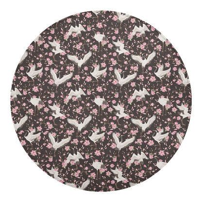 Crane Bird And Flower Pattern Print Round Blanket
