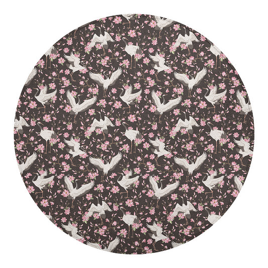 Crane Bird And Flower Pattern Print Round Blanket