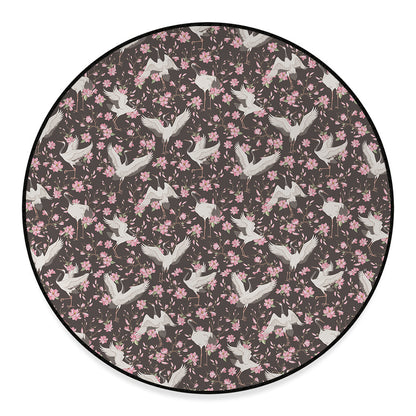 Crane Bird And Flower Pattern Print Round Floor Mat