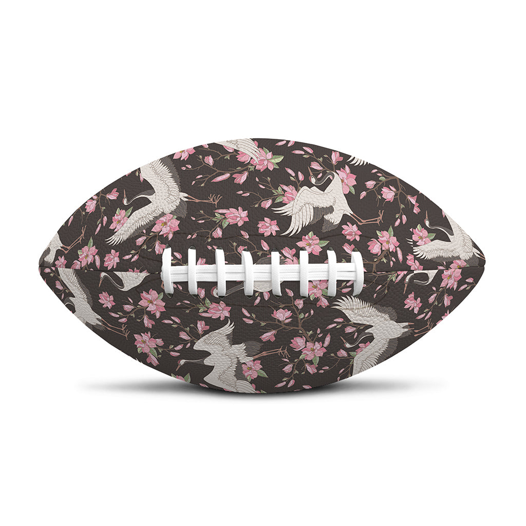 Crane Bird And Flower Pattern Print Rugby Ball