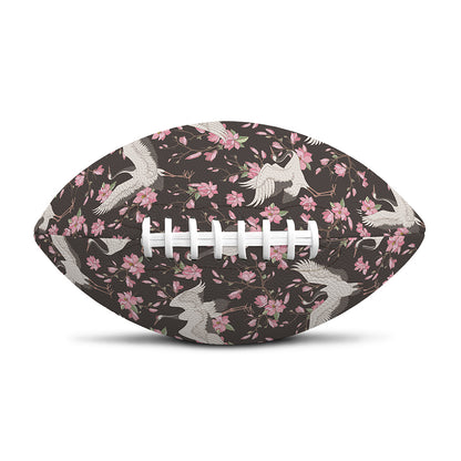Crane Bird And Flower Pattern Print Rugby Ball