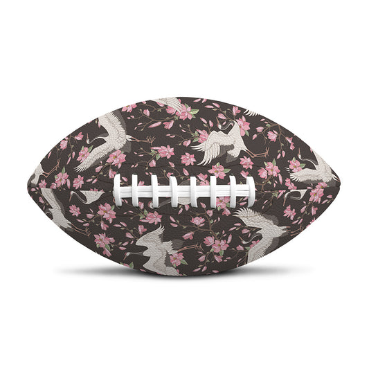 Crane Bird And Flower Pattern Print Rugby Ball