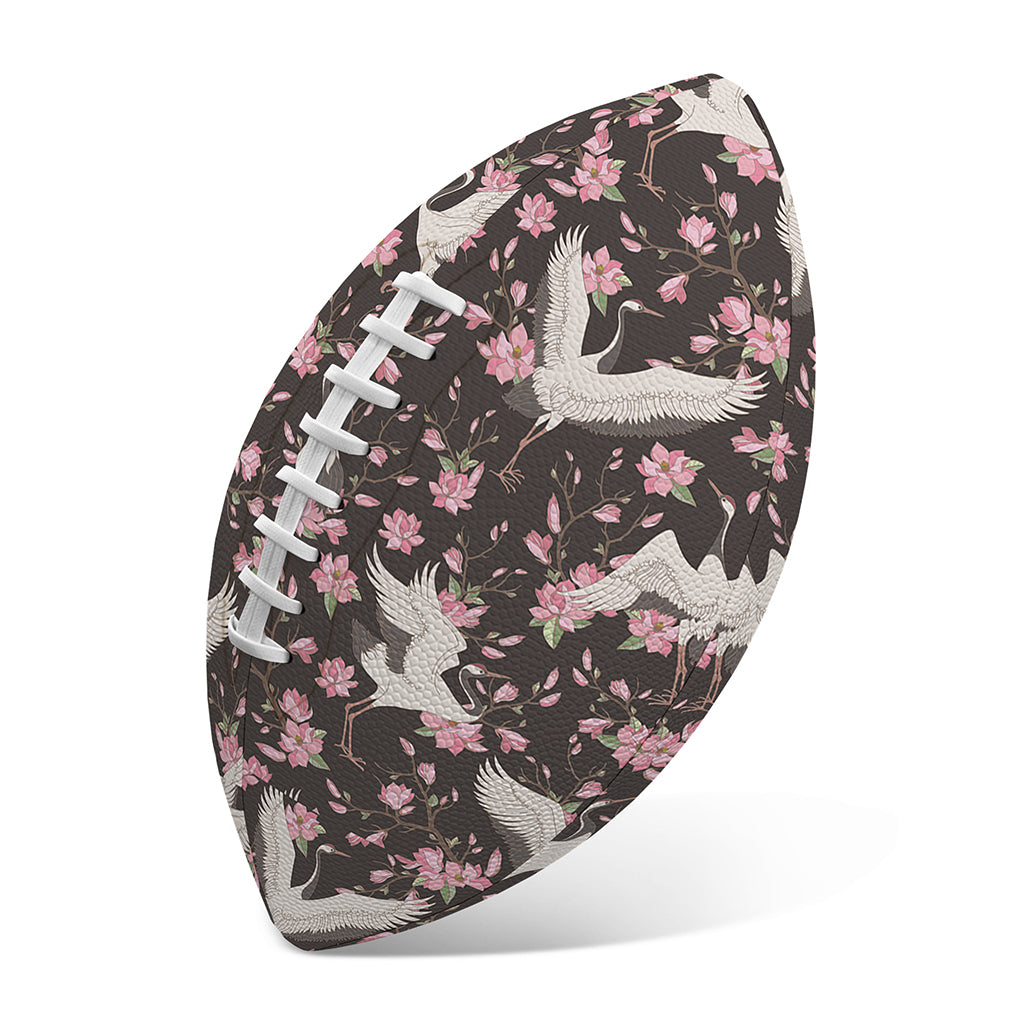 Crane Bird And Flower Pattern Print Rugby Ball