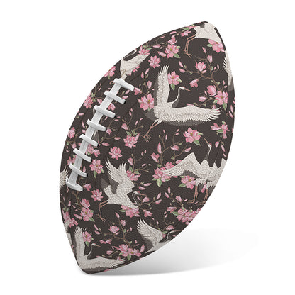 Crane Bird And Flower Pattern Print Rugby Ball