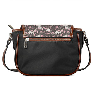 Crane Bird And Flower Pattern Print Saddle Bag