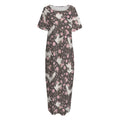 Crane Bird And Flower Pattern Print Short Sleeve Long Nightdress