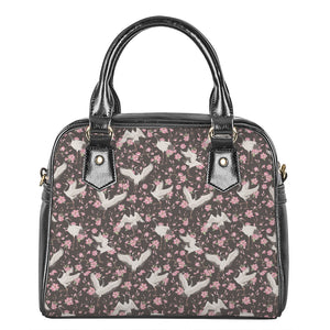 Crane Bird And Flower Pattern Print Shoulder Handbag