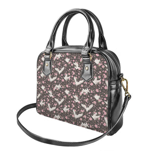 Crane Bird And Flower Pattern Print Shoulder Handbag