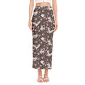 Crane Bird And Flower Pattern Print Side Slit Maxi Skirt