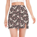 Crane Bird And Flower Pattern Print Side Slit Mini Skirt